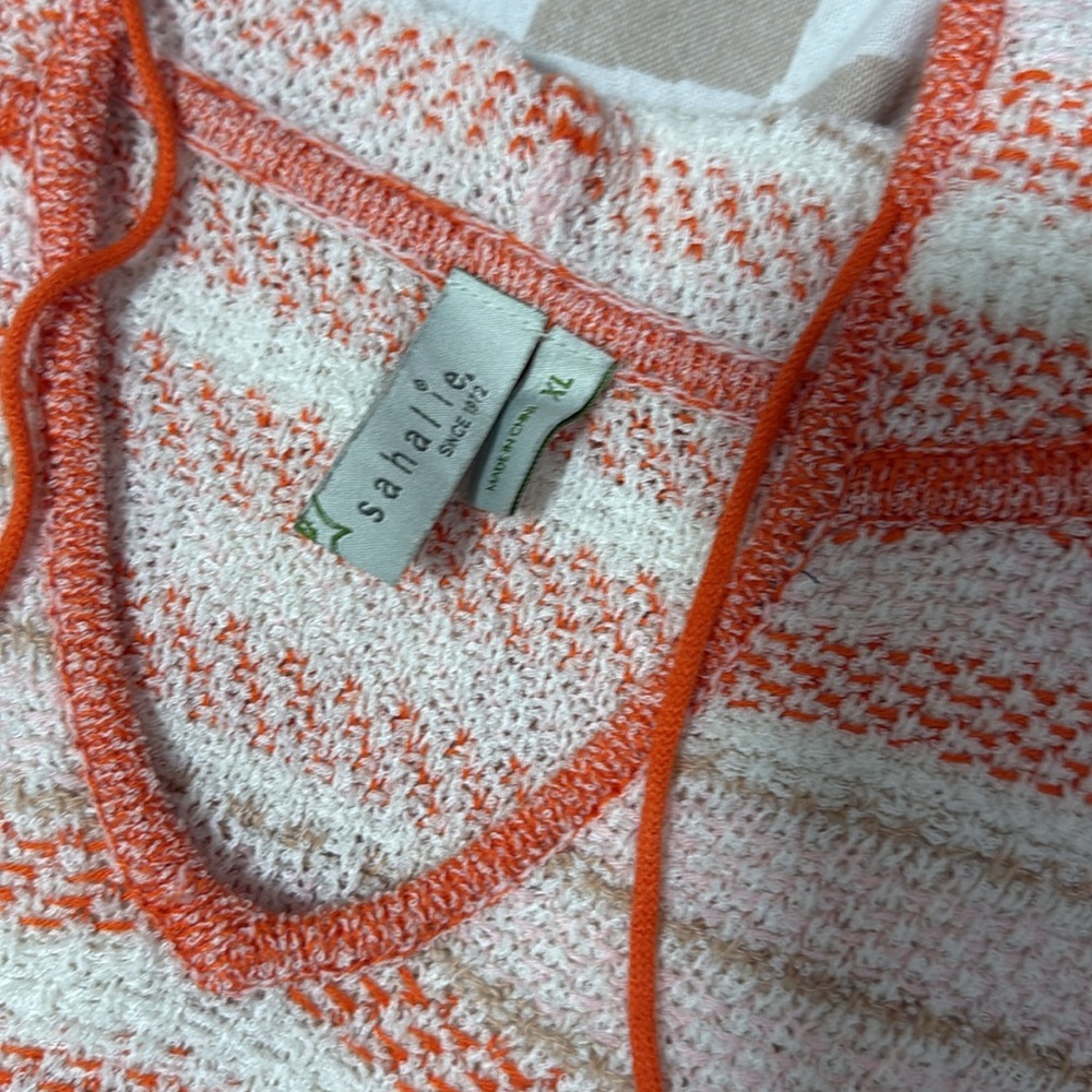 Sahalie Striped Orange and Cream Women's Baja knit Sweater hoodie - Picture 3 of 6